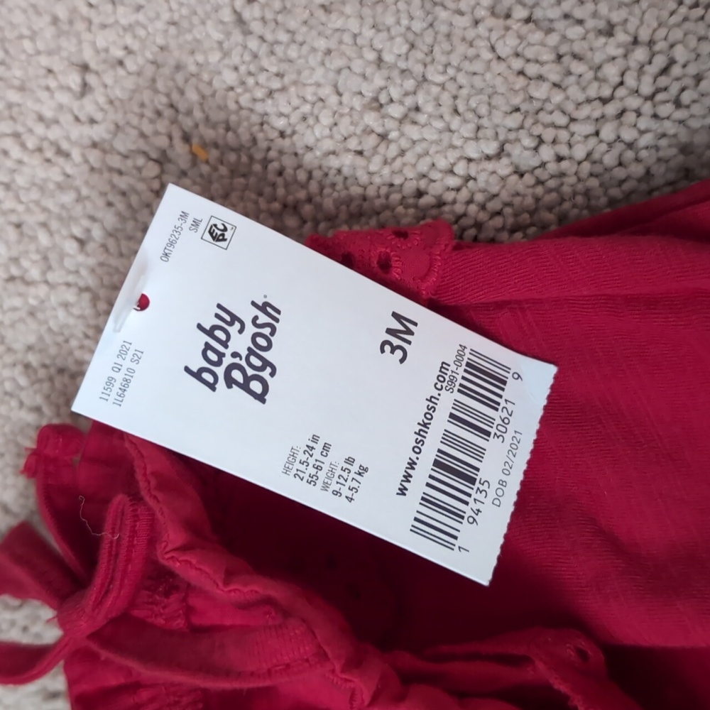 Baby bgosh red girls tank onesie with lace trim on top new with tags 3 months - Picture 3 of 3